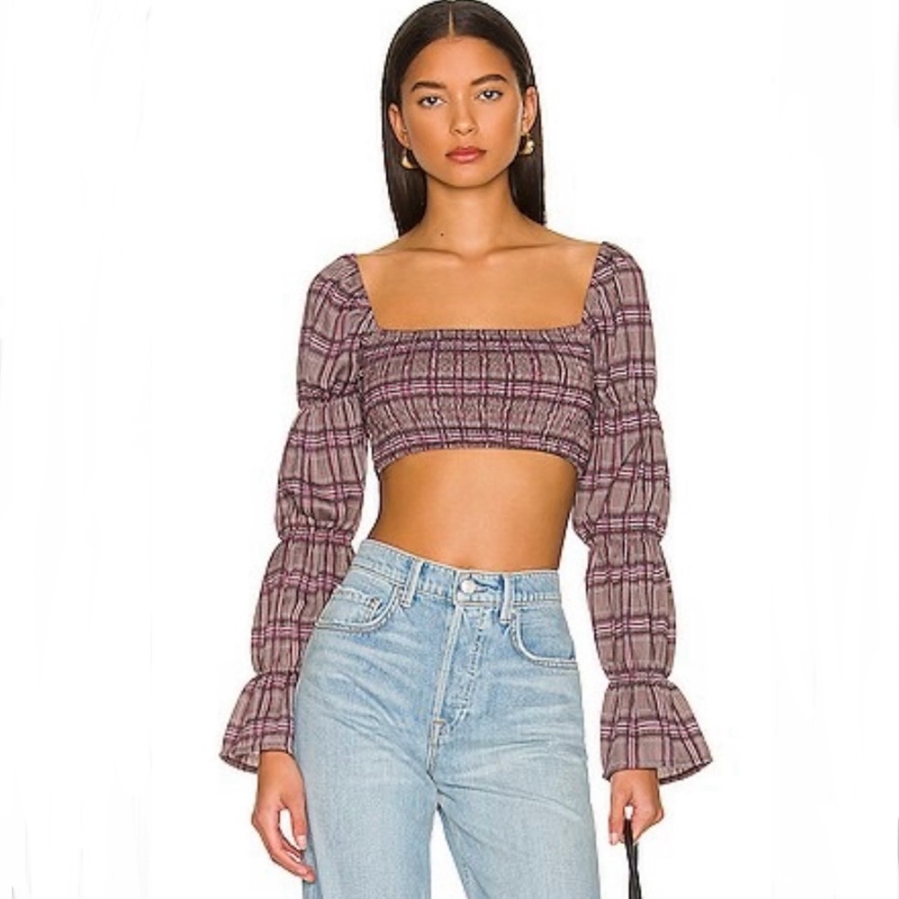 MORE TO COME Misty Crop Top in Mauve Plaid